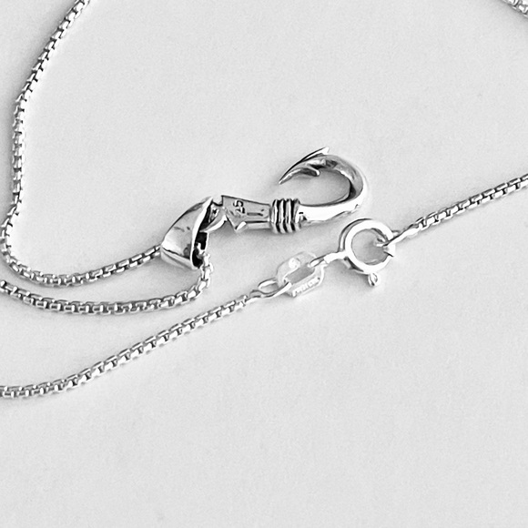 Sterling Silver Small Fish Hook Necklace, Fishing Chains, Fisherman Jewelry - Picture 8 of 9